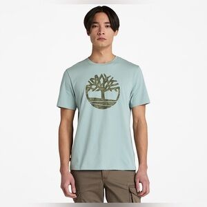Timberland Men's Northwood Floral Tree Logo Short-Sleeve T-shirt in light blue